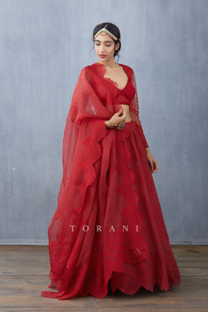 Surkh Advaita Lehenga Set