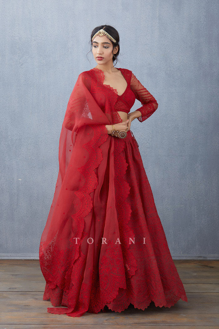 Surkh Advaita Lehenga Set