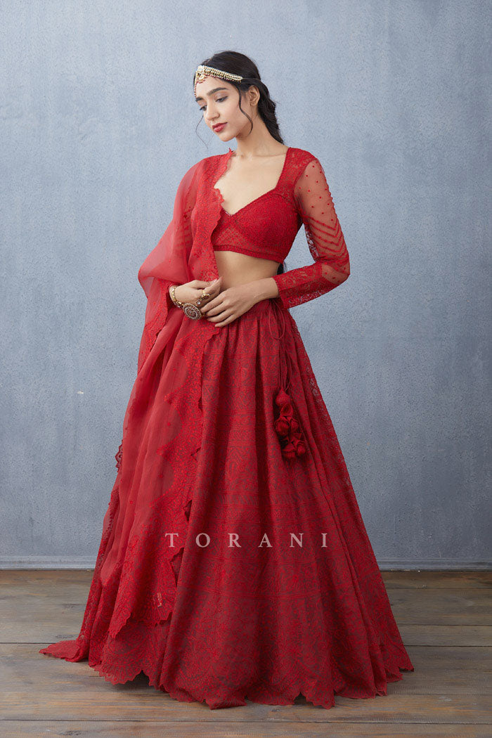 Surkh Advaita Lehenga Set