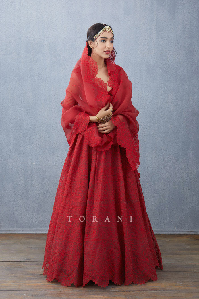 Surkh Advaita Lehenga Set