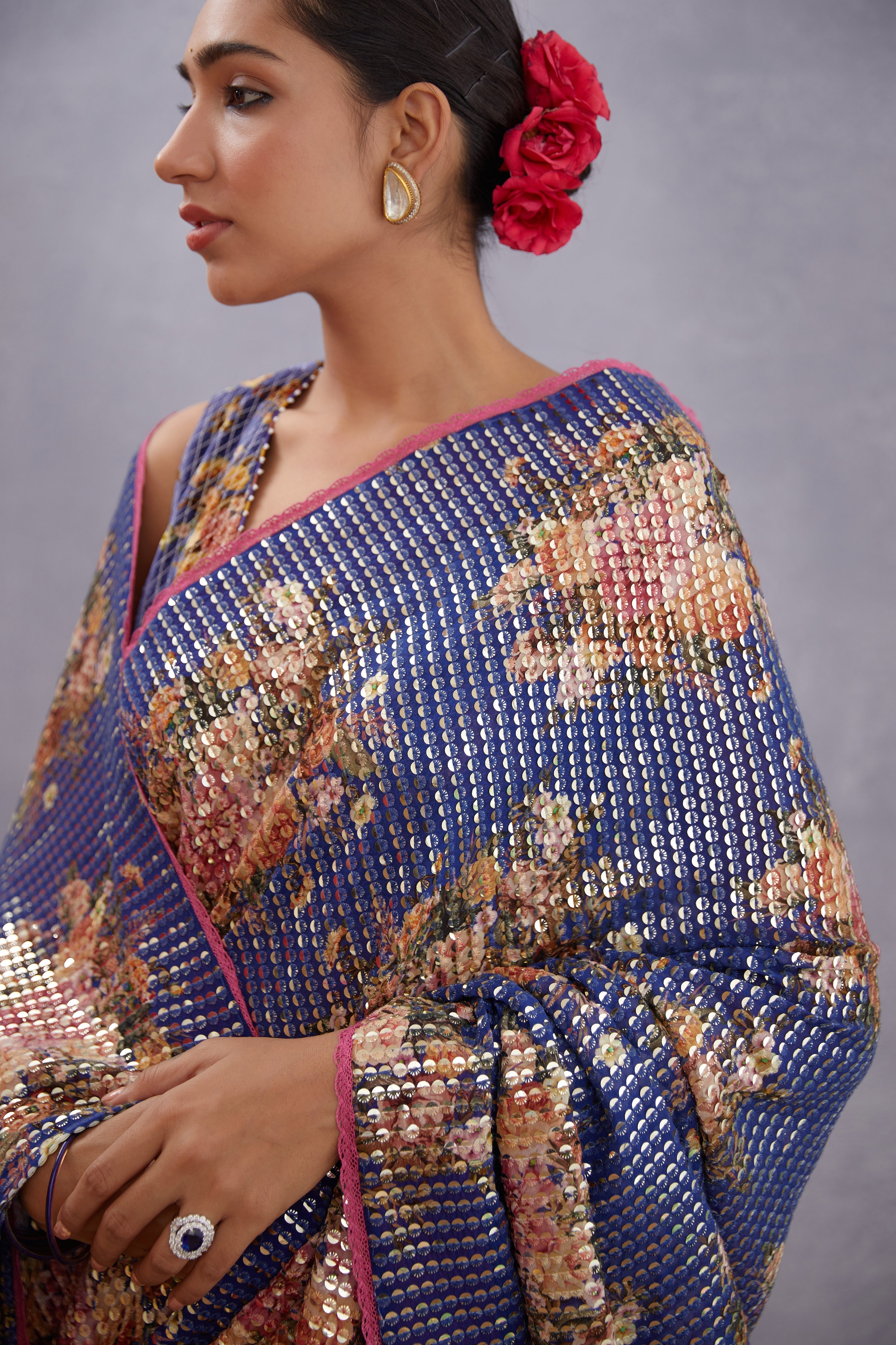 Jamuni Qasiba Chandi Sitara Saree