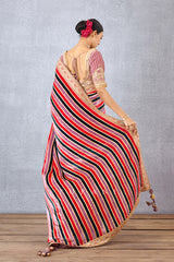 Half and Half Stripe Printed Saree in Silk Velvet 