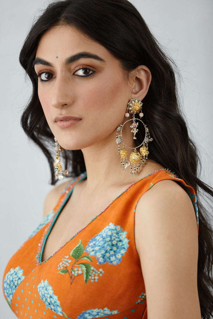 Digital printed Viscose Crepe Orange Blouse