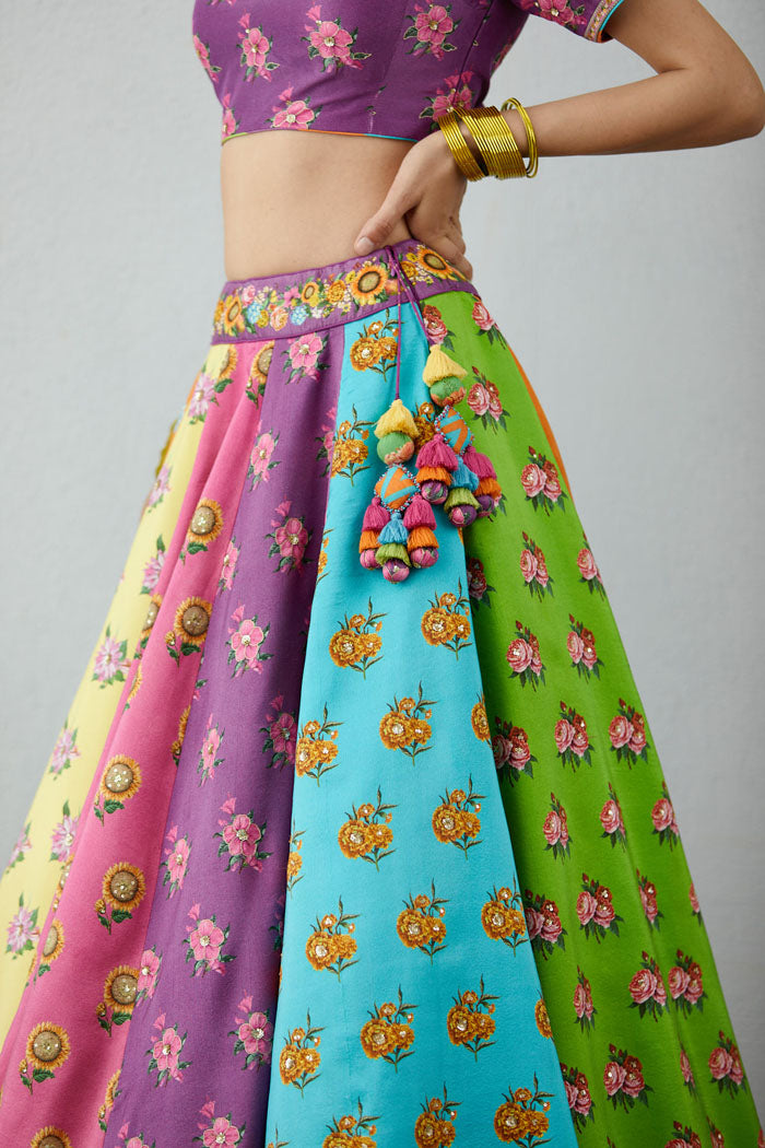 DIGITAL PRINTED MULTICOLOR LEHENGA SET IN Handwoven chanderi
