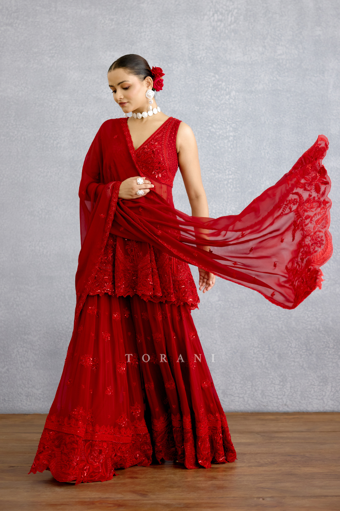 Surkh Bhanavi Sharara Set