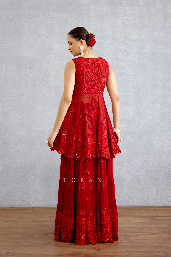 Surkh Bhanavi Sharara Set