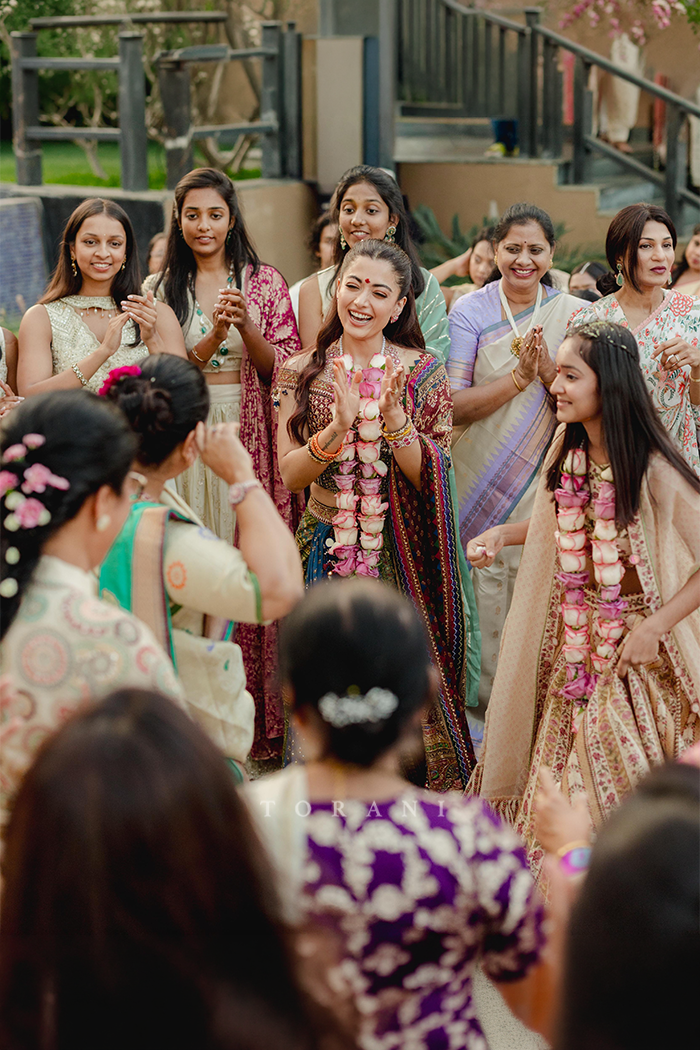 Rashmika Mandanna in our Tanjore Lakshmi Corset Skirt Set