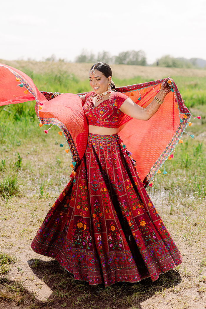Jasmin and Nav in our Dil Surkh Avora Javeri Lehenga Set & Dil Surkh Ramzi Bandi Set