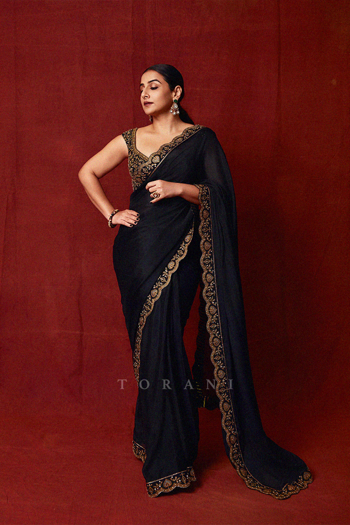 Vidya Balan in our Siyaahi Aparna Saree Set