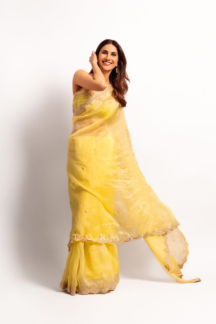 Vaani Kapoor in Our Gul-Mina Nayantara Zarra Saree Set