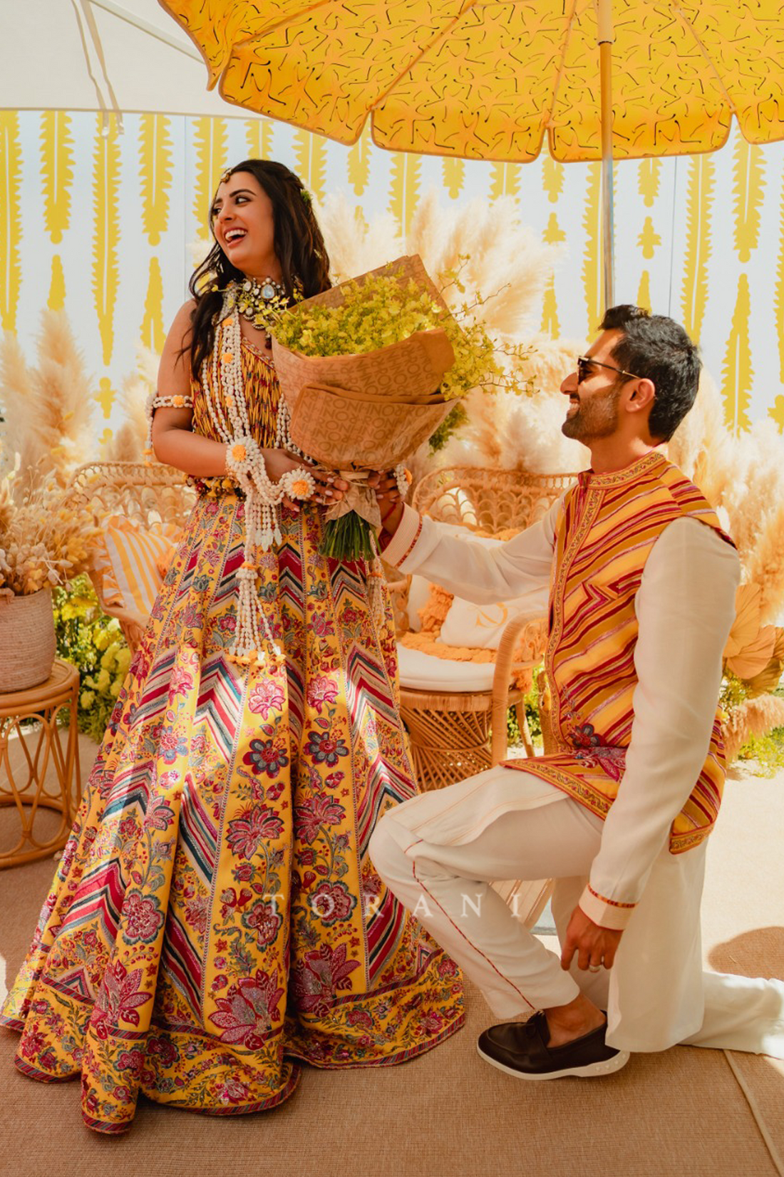 Sarina & Lavine in our Boho Baagh Lehenga Set and Sunehra Chaand Bandi Set