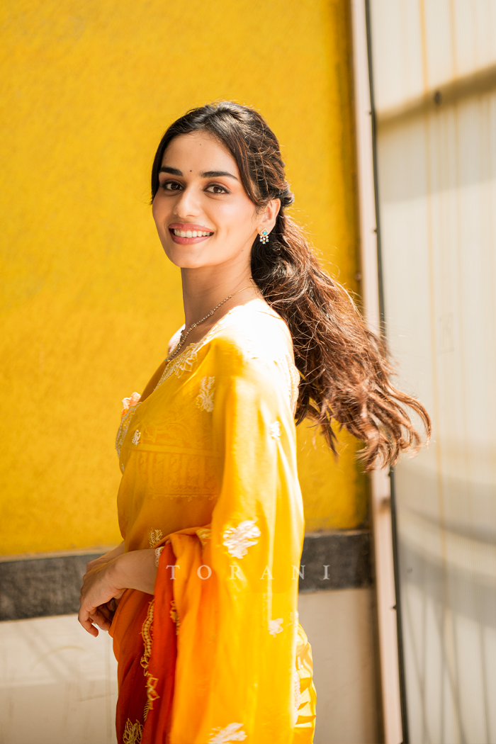 Manushi Chhillar in our Kasmai Gairik Brinda Saree Set