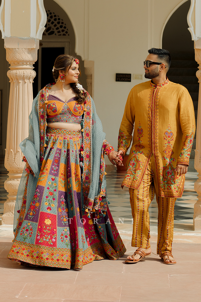 Simran Shah with Her Partner in our Dil Rang Javeri Lehenga Set & Dil Seher Mohsin Kurta Set