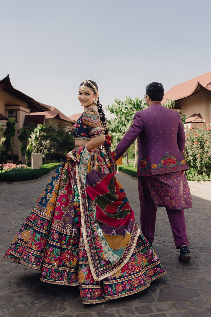 Kesar & Dhairya in our Dil Rangrez Jiya Lehenga Set and Dil Kusha Arham Jacket Set