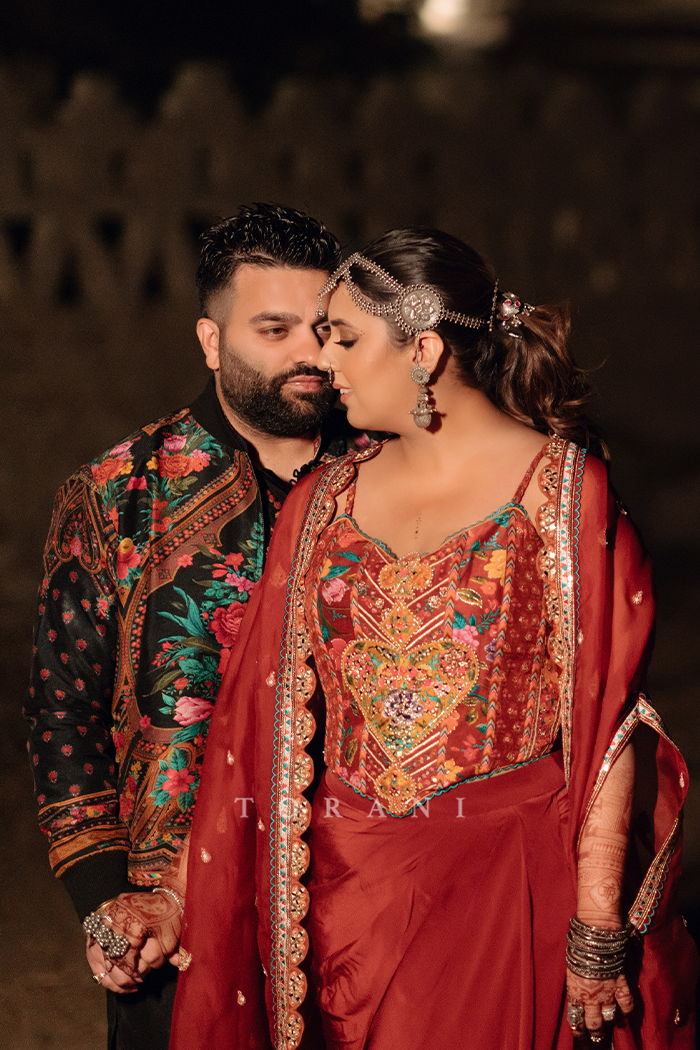 Rasalica and Abhishek in our Custom Ursa Corset Set & Rafi Bomber Jacket Set