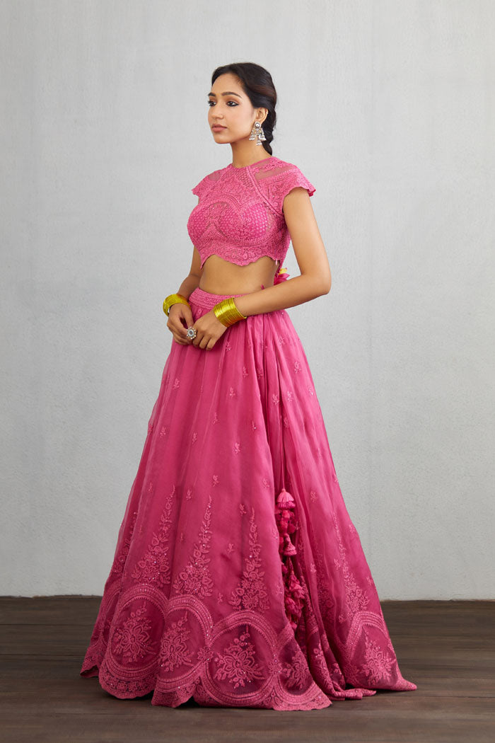 Dark pink embroidered lehenga set