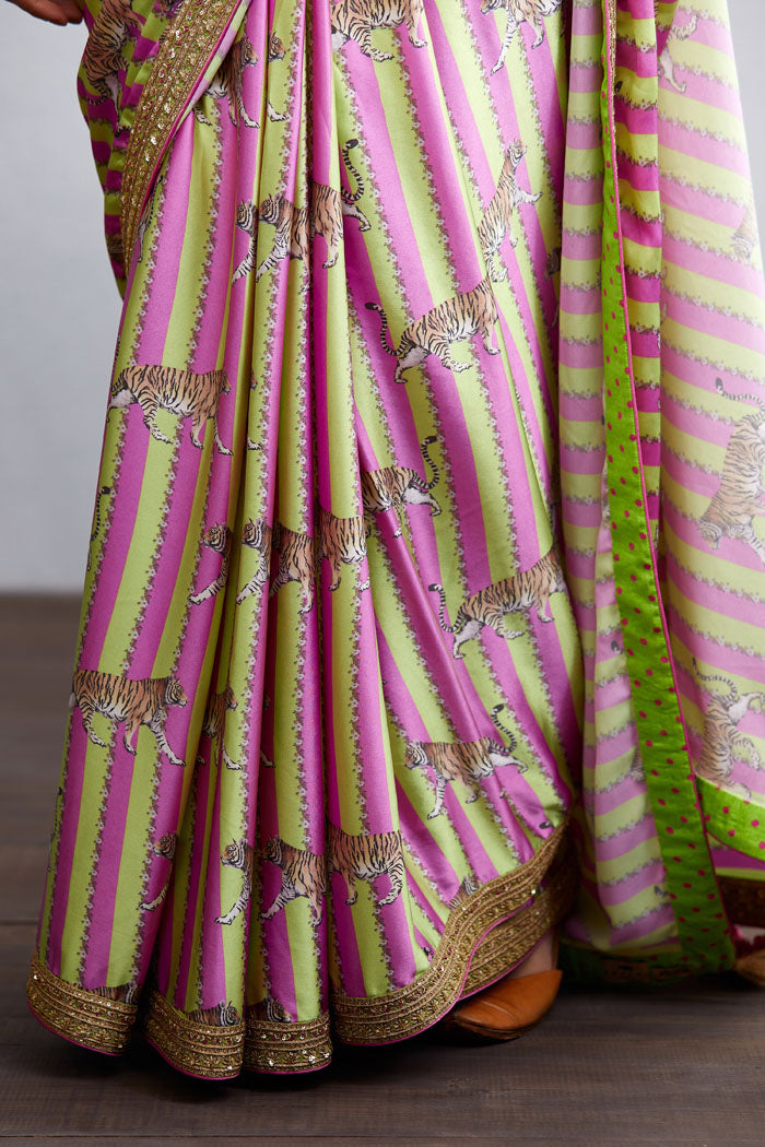 Tiger print satin saree