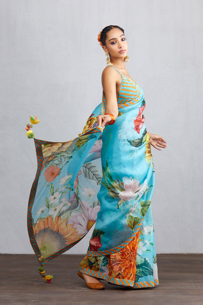 Blue Silk Organza Saree