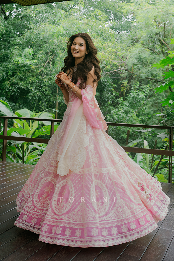 Shruti Bhargava & Shubham Torani in our Gulaban Ayra Lehenga Set and Mogra Vedant Kurta Set