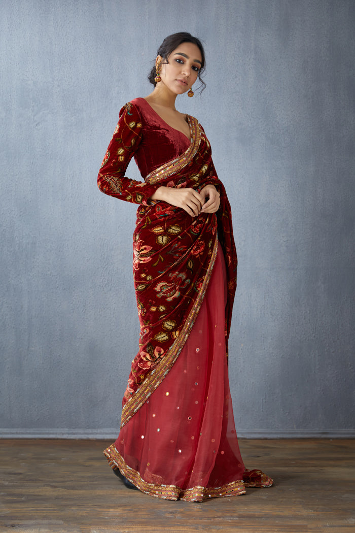 Organza Half & half saree with digital printed Pallu