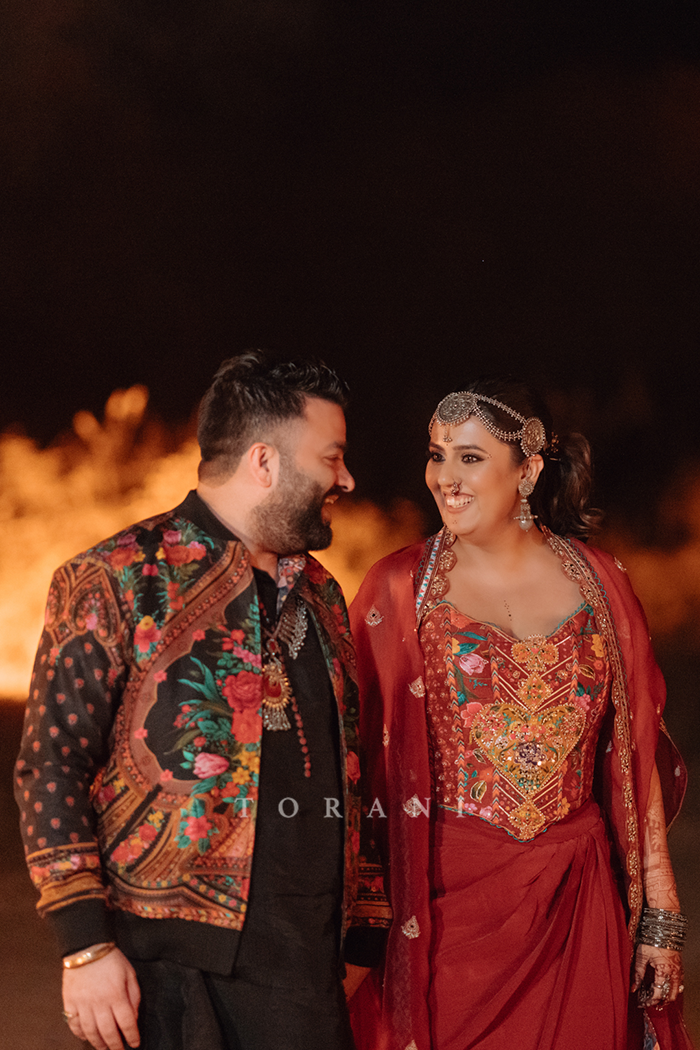 Rasalica and Abhishek in our Custom Ursa Corset Set & Rafi Bomber Jacket Set