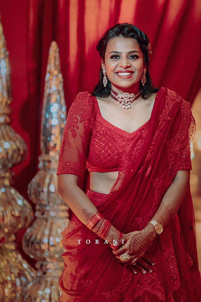 Palak Gupta in our Surkh Meher Passa Lehenga Set