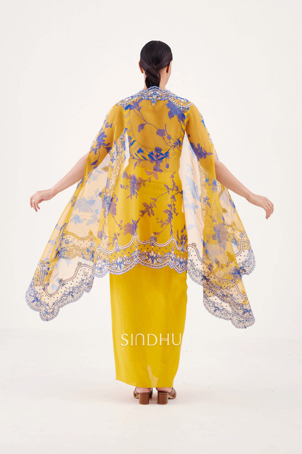 Fully digital printed Itrit Cape in Silk Organza by Sindhu India