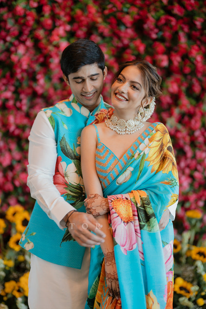 Sucheta & Her Partner in our Custom Firoza Set