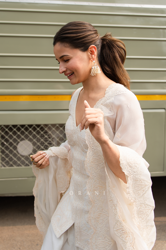Alia Bhatt in our Swetah Mishika Kurta Farshi Set