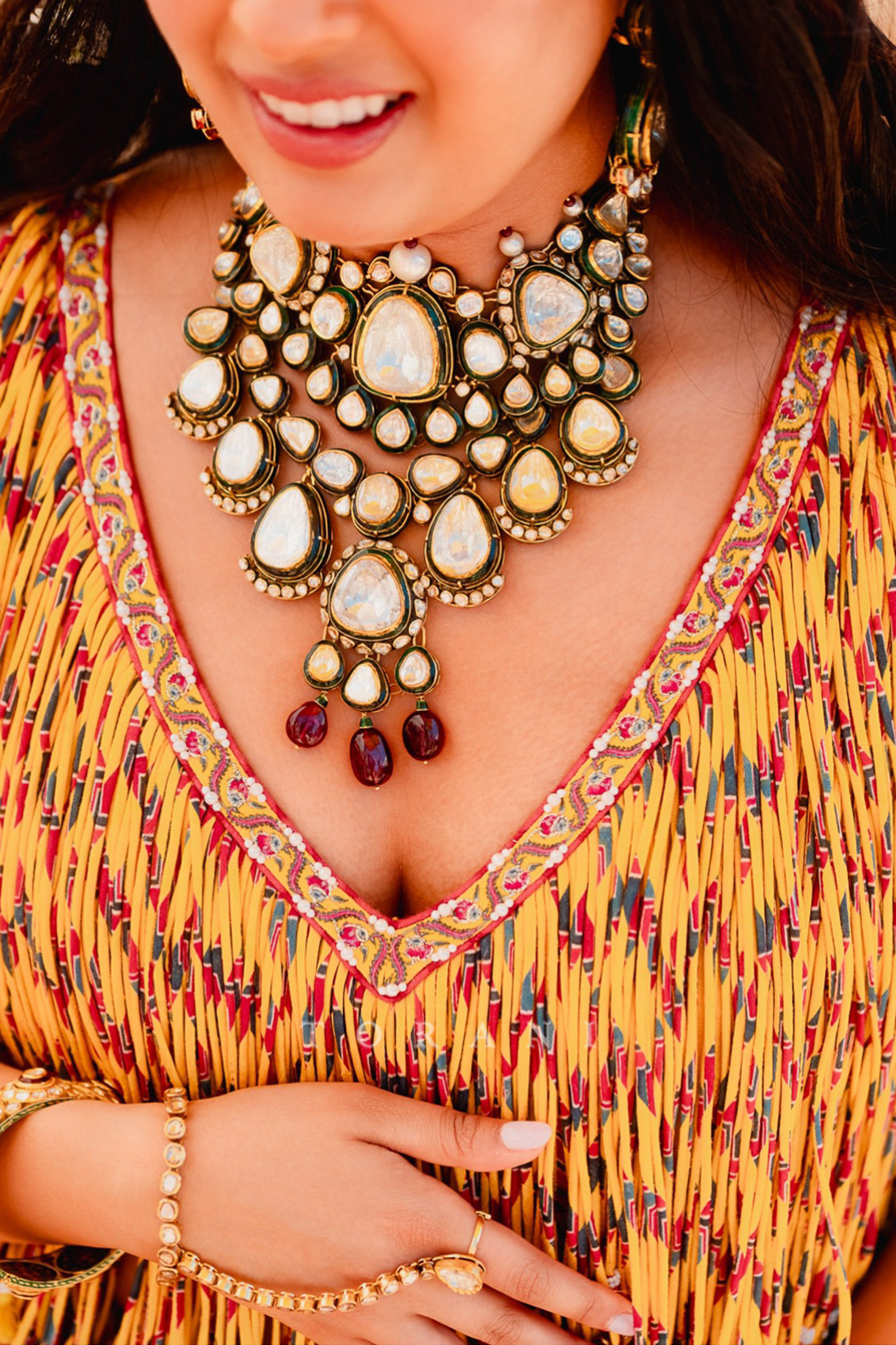 Sarina & Lavine in our Boho Baagh Lehenga Set and Sunehra Chaand Bandi Set