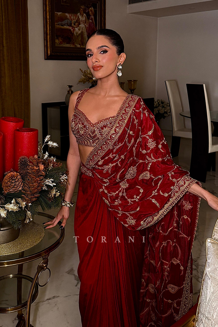 Simar Batra In our Surkh Lasya Saree Set