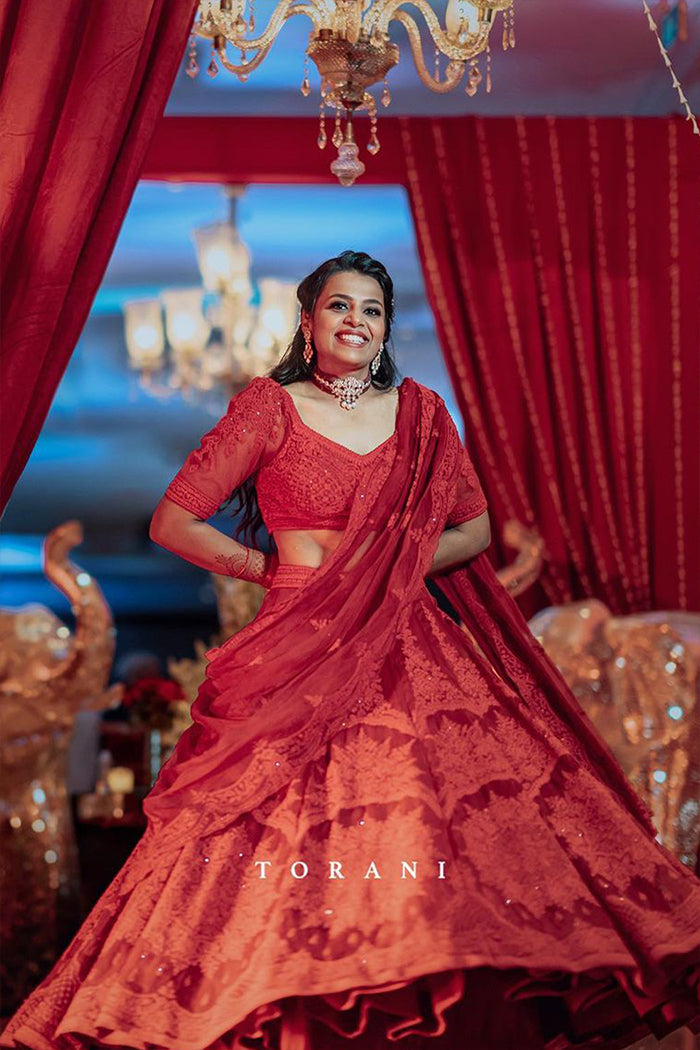 Palak Gupta in our Surkh Meher Passa Lehenga Set