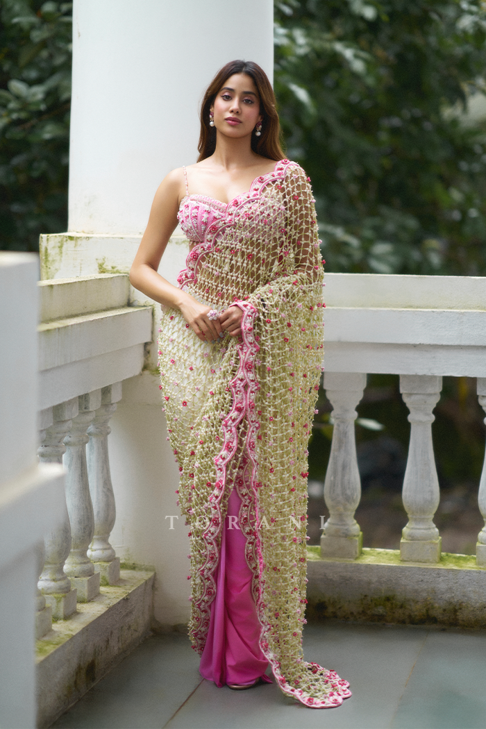 Janhvi Kapoor in our Custom Ojaswini Bela Saree Set