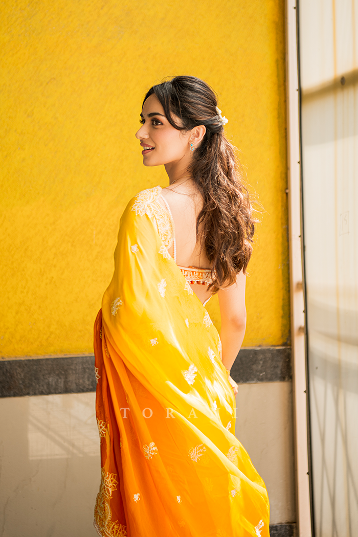 Manushi Chhillar in our Kasmai Gairik Brinda Saree Set