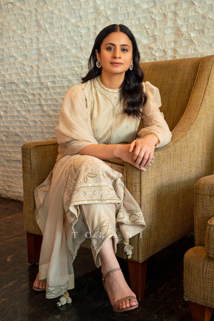 Featuring Rasika Duggal in Mogra Ojal Kurta Set in Torani&