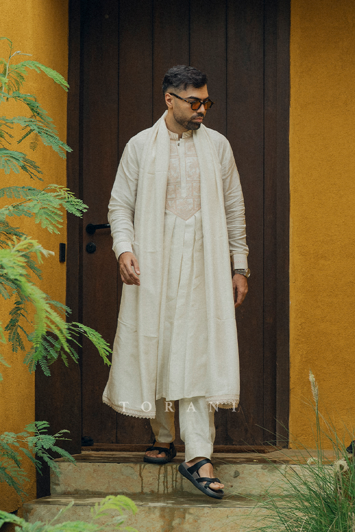 Shruti Bhargava & Shubham Torani in our Gulaban Ayra Lehenga Set and Mogra Vedant Kurta Set