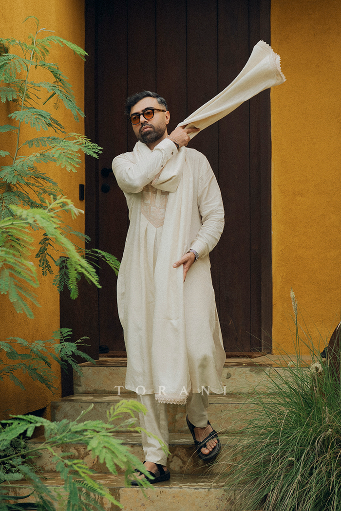 Shubham Torani in our Mogra Vedant Kurta Set