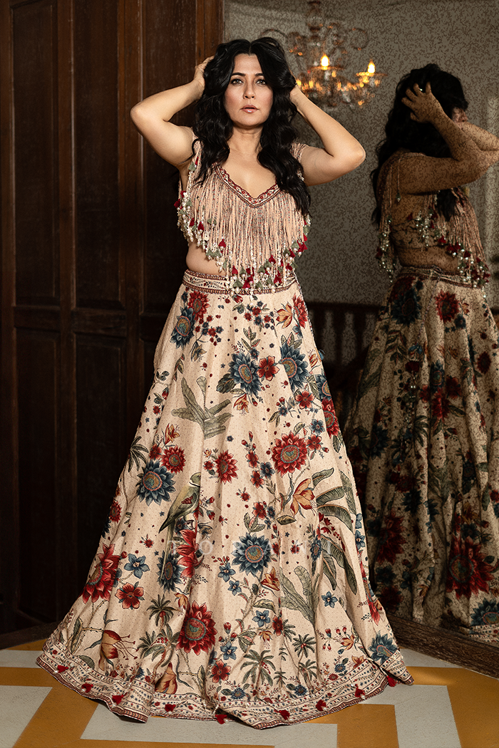 Mini Mathur In Our Badami Guncha Latkan Lehenga Set