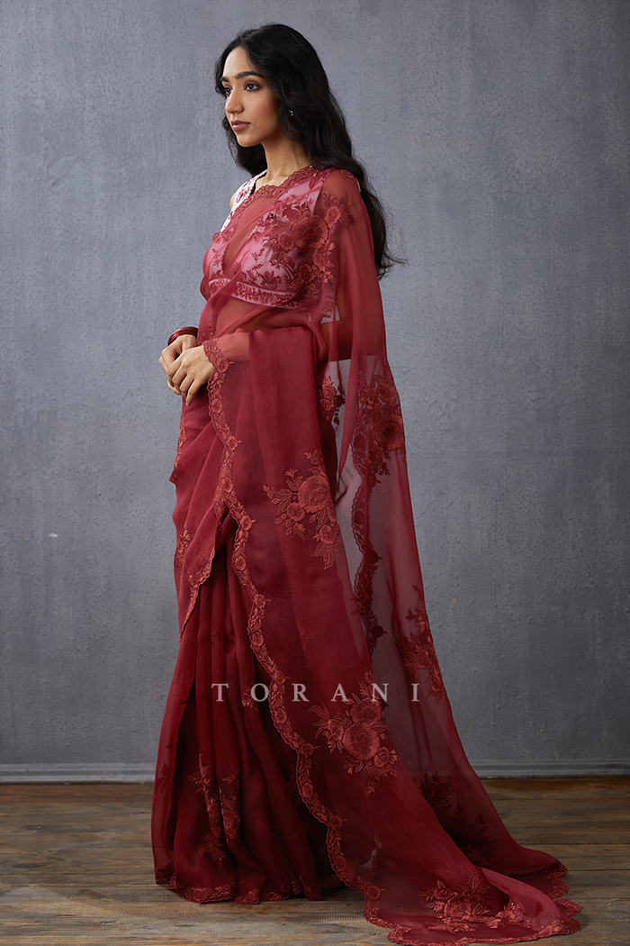 Bhuri Gulaab Boota Veeksha Saree