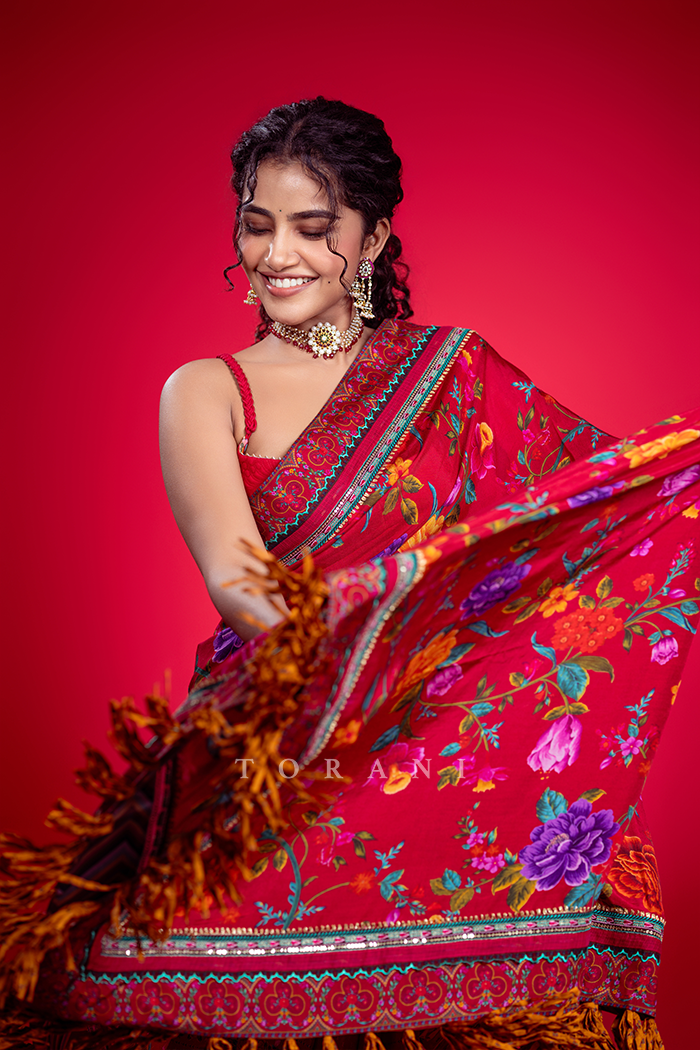 Anupama Parameswaran in our Dil Surkh Samila Gazal Saree Set