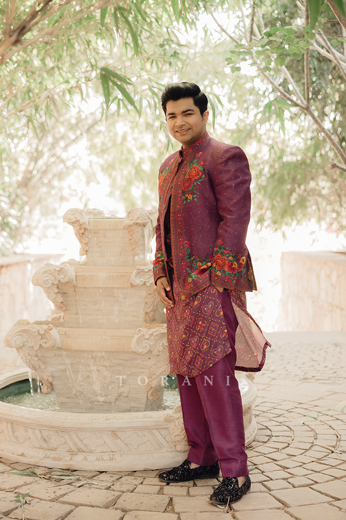 Kesar & Dhairya in our Dil Rangrez Jiya Lehenga Set and Dil Kusha Arham Jacket Set