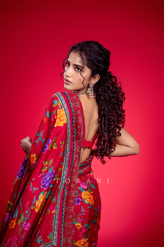 Anupama Parameswaran in our Dil Surkh Samila Gazal Saree Set