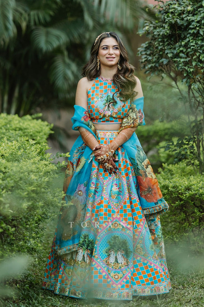 Juhi with Her Partner in Our Custom Lehenga & Bandi Set