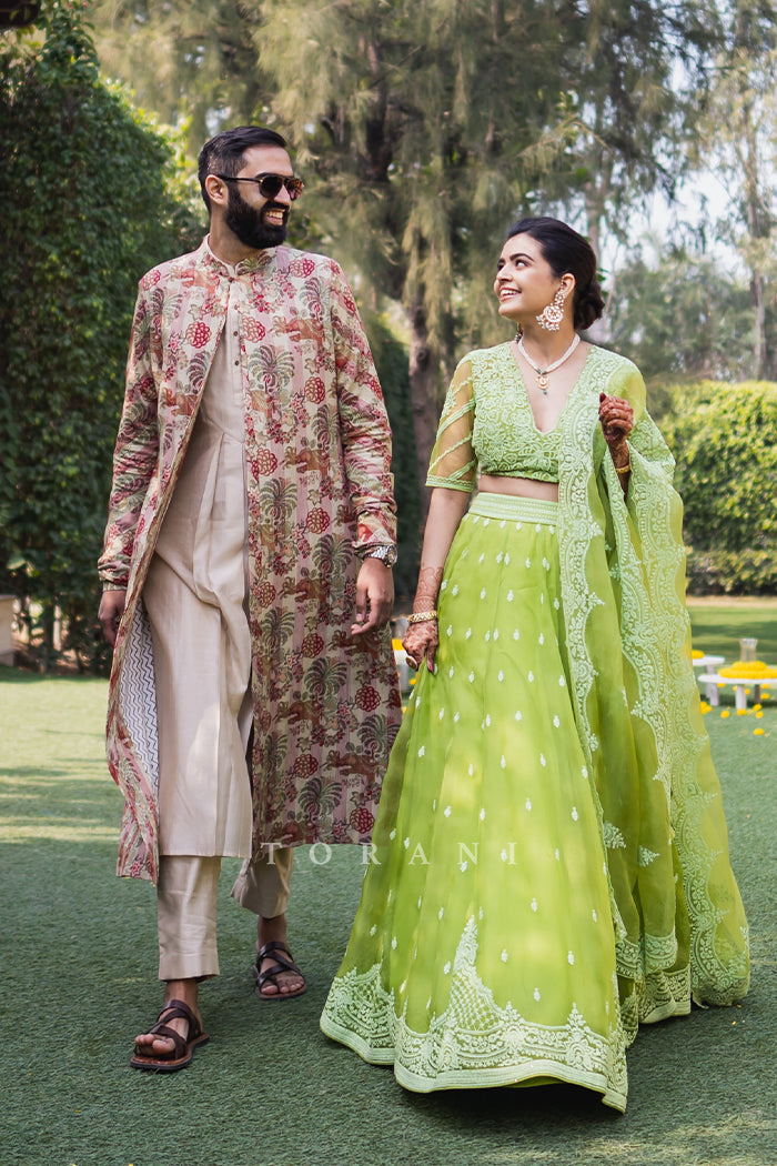 Aarushi and Her Partner in our Custom Kurta and Lehenga Set