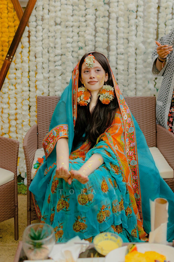 Fahmida Khan in our Custom Firoza Ikjot Saree & Odhni