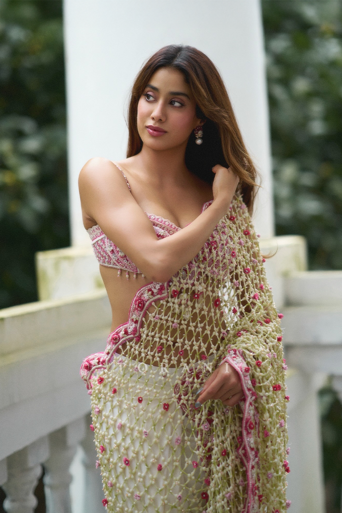 Janhvi Kapoor in our Custom Ojaswini Bela Saree Set