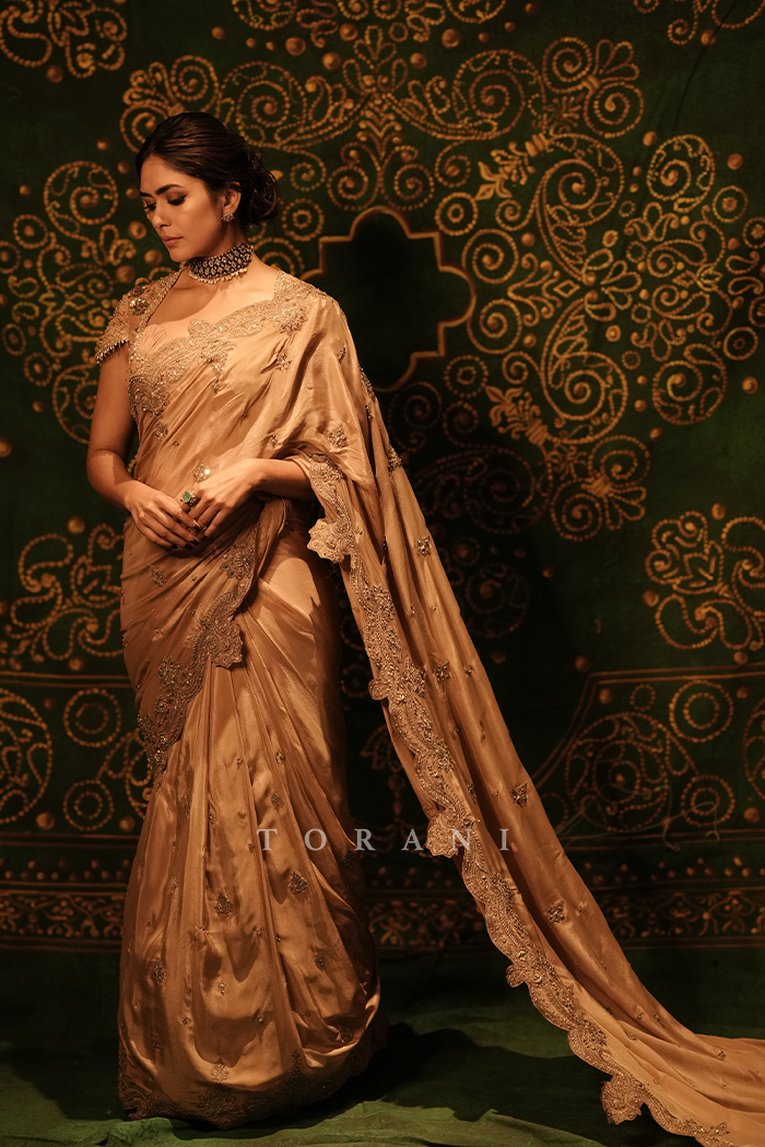 Mrunal Thakur in our Kasoori Dilruba Saree Set
