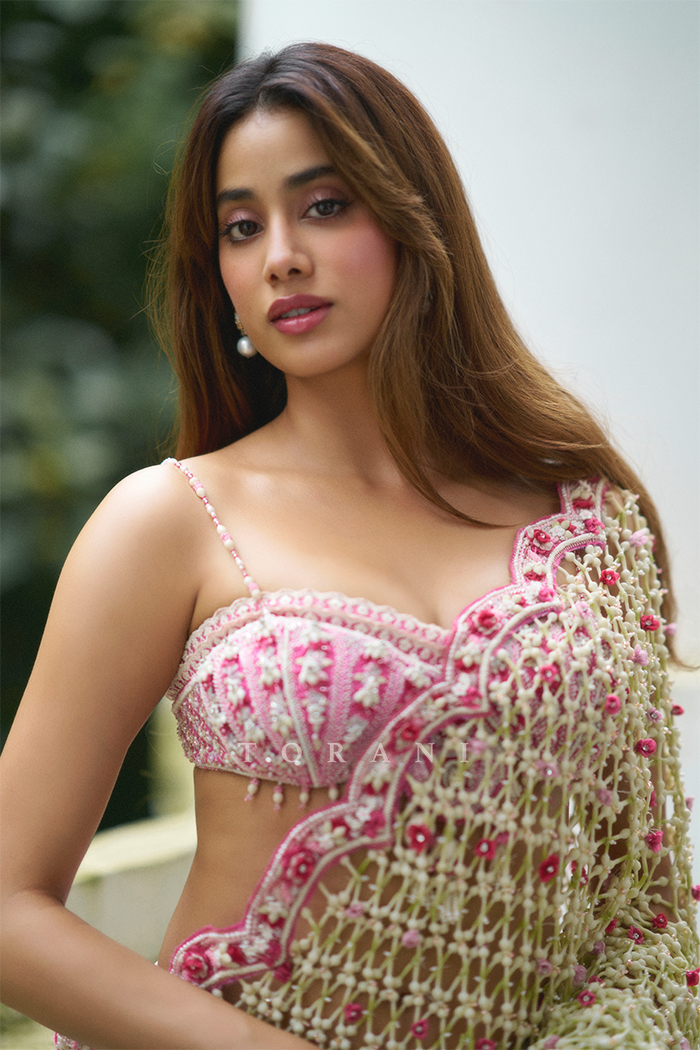 Janhvi Kapoor in our Custom Ojaswini Bela Saree Set