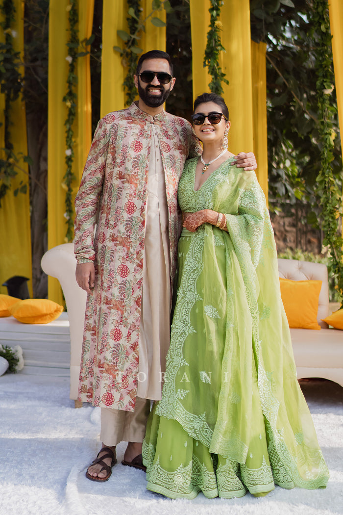 Aarushi and Her Partner in our Custom Kurta and Lehenga Set
