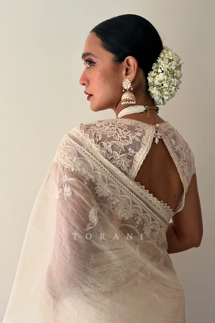 Sayani Gupta in our Mradu Afroza Damini Saree Set